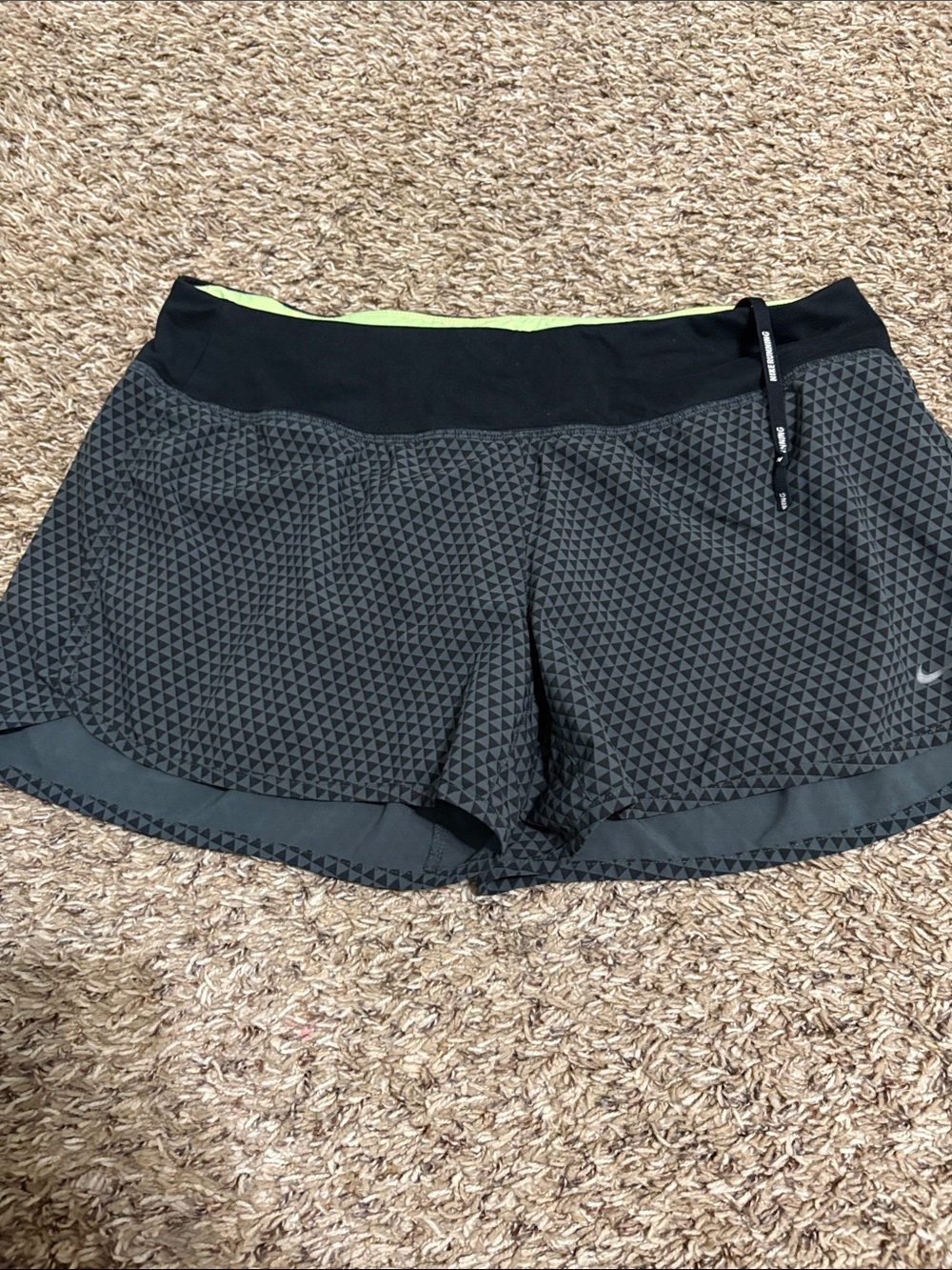 Nike Women's Black Geometric Athletic Shorts with Lime Accent